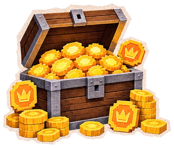 Un forziere pieno di monete in voxel art